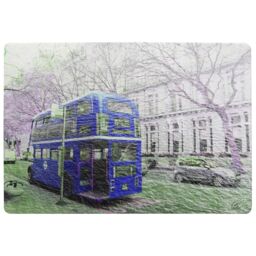 London Bus Behind Blue Rug Multi