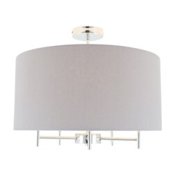 Large Linen Ceiling Pendant Light With Drum Lampshade