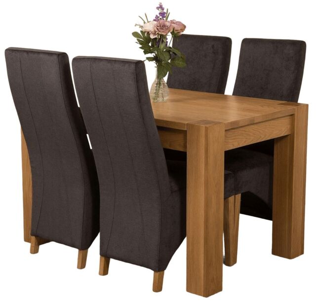Kuba 125 x 80 cm Chunky Oak Small Dining Table and 4 Lola Fabric Chairs Black Black
