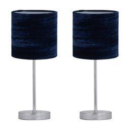 Set of 2 Chrome Touch Table Lamp with Navy Blue Crushed Velvet Shades Chrome Polished chrome plate and navy velvet 2