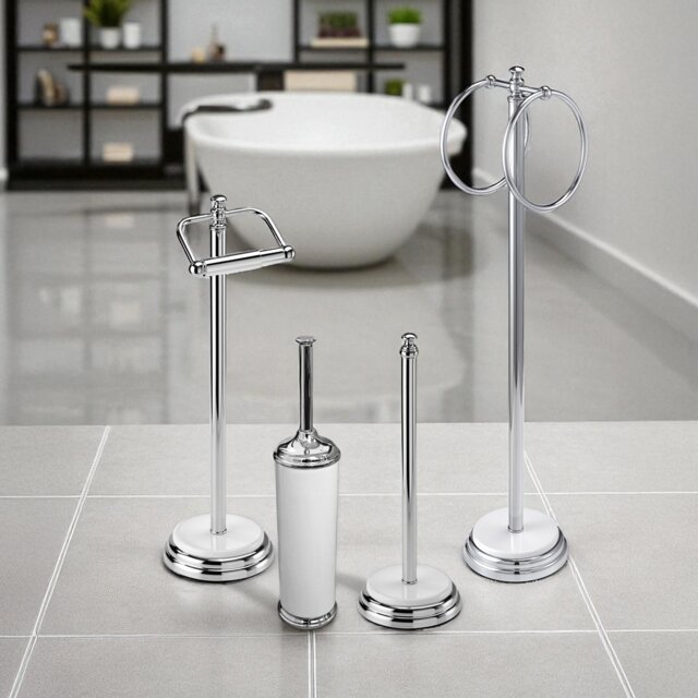 Showerdrape Opera 4 Piece Bathroom Accessory Set Toilet Roll Holder, Toilet Brush, Towel Ring