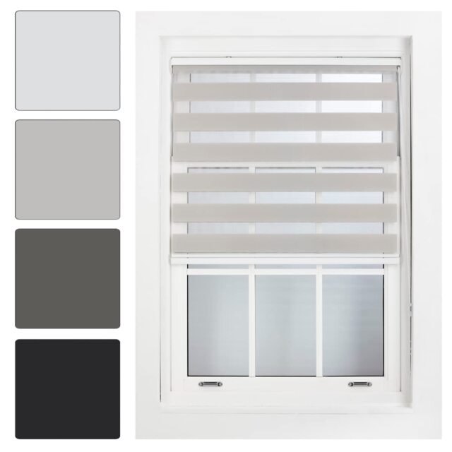 Day and Night Zebra Roller Blind 55cm Wide x 210cm Long Grey Grey