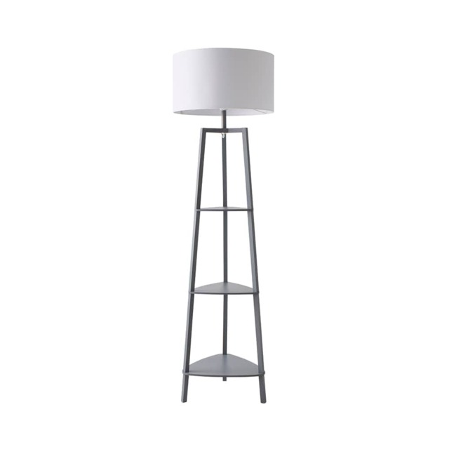 ValueLights Hiru Grey 3 Tier Shelf Floor Lamp White Shade and Bulb