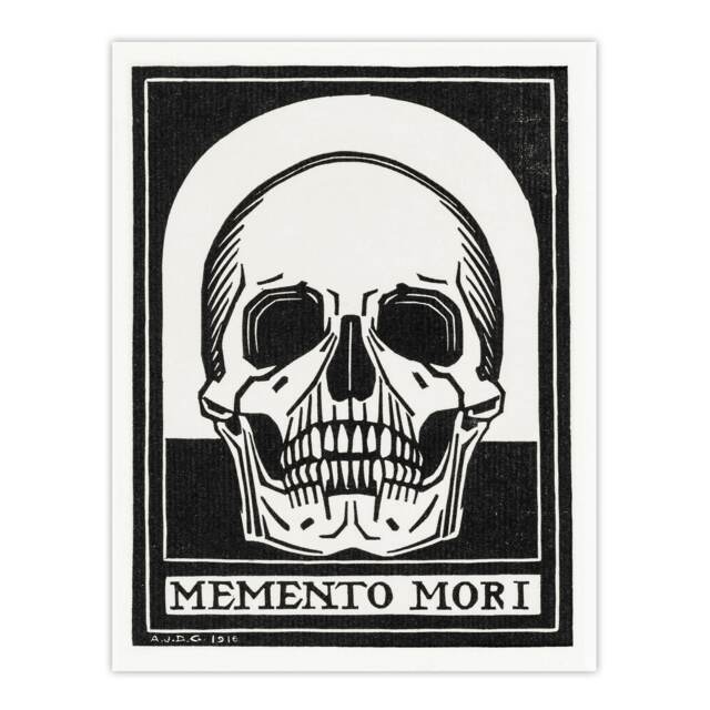 "Memento Mori Skull Black and White Wall Art Print Julie de Graag 12x16"""