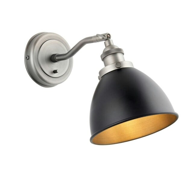 Franklin Metal Wall Lamp, Aged Pewter Plate, Matt Black Paint