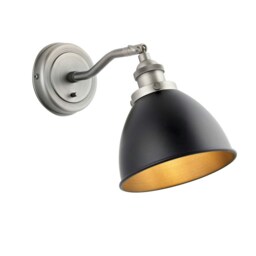 Franklin Metal Wall Lamp, Aged Pewter Plate, Matt Black Paint