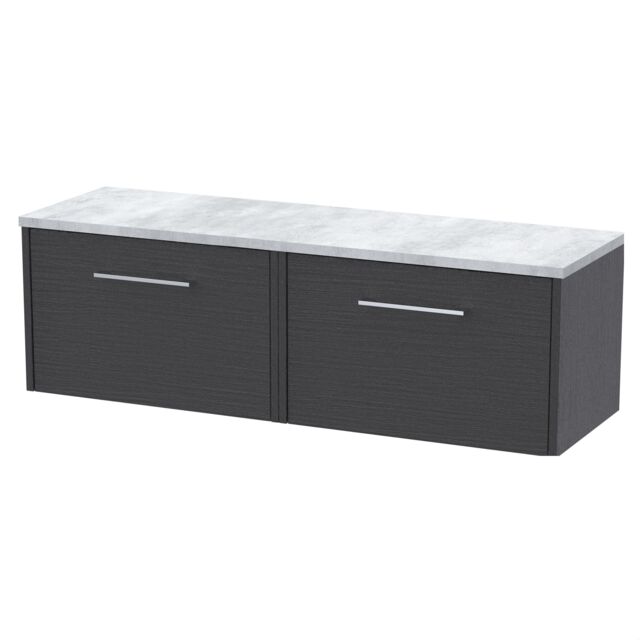 Balterley Winshill Contemporary 2 Drawer Wall Hung Vanity Unit with Laminate Worktop, Woodgrain Dark Grey, 1200mm