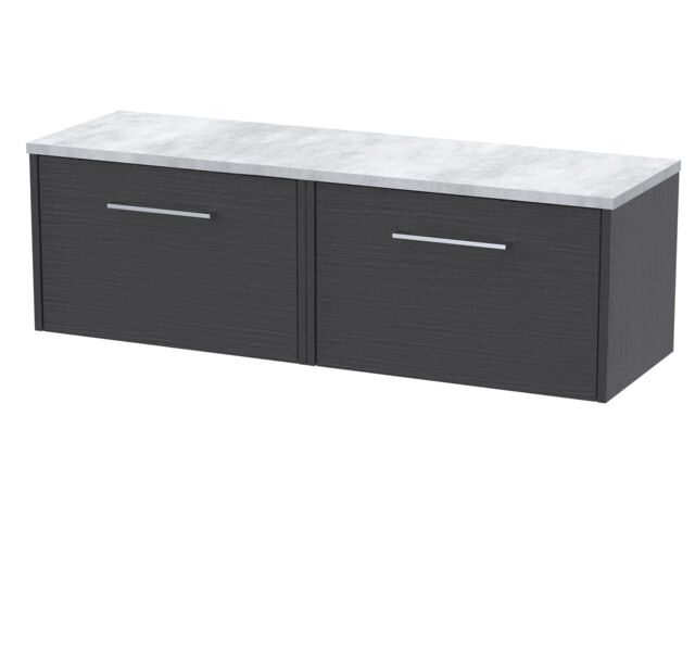 Balterley Winshill Contemporary 2 Drawer Wall Hung Vanity Unit with Laminate Worktop, Woodgrain Dark Grey, 1200mm