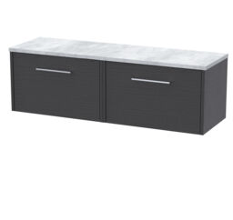 Balterley Winshill Contemporary 2 Drawer Wall Hung Vanity Unit with Laminate Worktop, Woodgrain Dark Grey, 1200mm