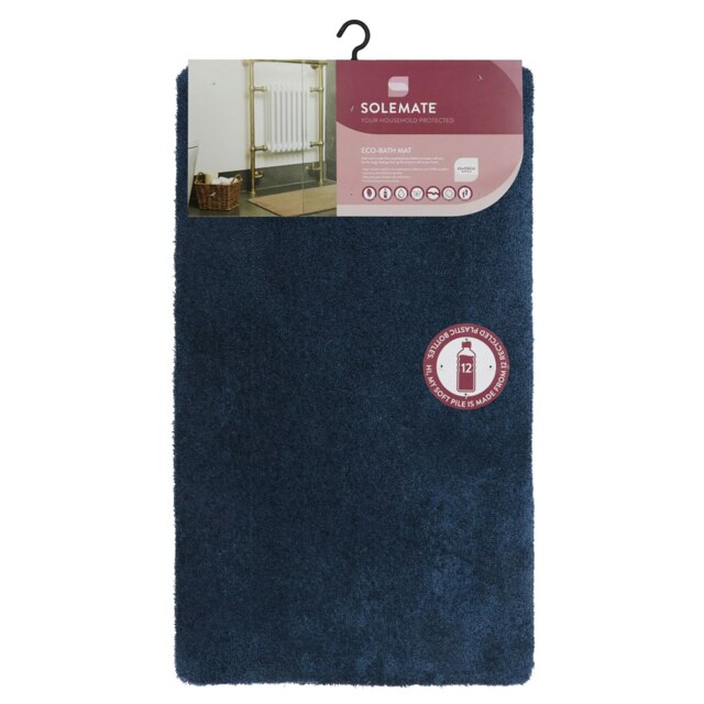JVL Solemate Machine Washable Bath Mat 60x100cm - Navy Blue Blue