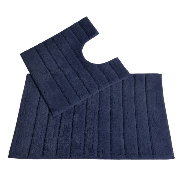 Ribbed Two Piece Bath Mat Set - Navy