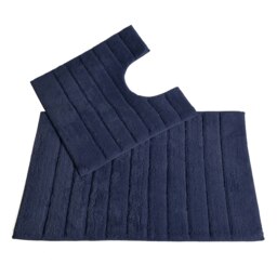 Ribbed Two Piece Bath Mat Set - Navy