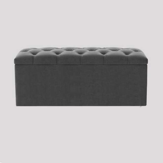 120cm Luna Chesterfield Ottoman Storage Box - Steel Grey Plush Velvet Upholstered Blanket Box