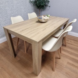 Dining Table Set Oak Effect Table With 4 Cream Plastic Chairs Dining Room Furniture Cream One Size 5