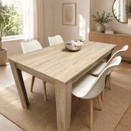 Dining Table Set Oak Effect Table With 4 Cream Plastic Chairs Dining Room Furniture Cream One Size 5