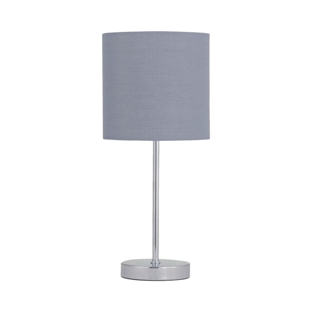 Chrome Stick Table Lamp with Grey Cotton Shade Chrome Grey Medium 1