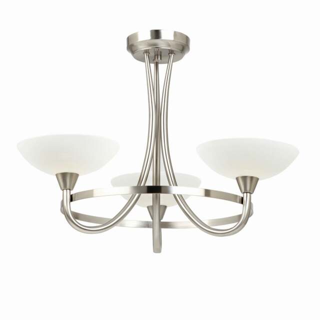 Cagney 3 Light Semi Flush Multi Arm Ceiling Light Satin Chrome, White Painted Glass with Faint Line Pattern, G9