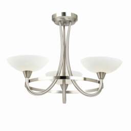 Cagney 3 Light Semi Flush Multi Arm Ceiling Light Satin Chrome, White Painted Glass with Faint Line Pattern, G9