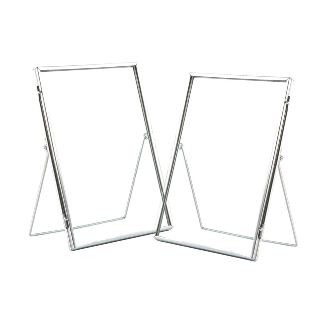 "Nicola Spring Standing Metal Photo Frames - Picture Frame Freestanding Frame Display Poster Frame - Set of 2 Silver Silver 6"" x 8"""