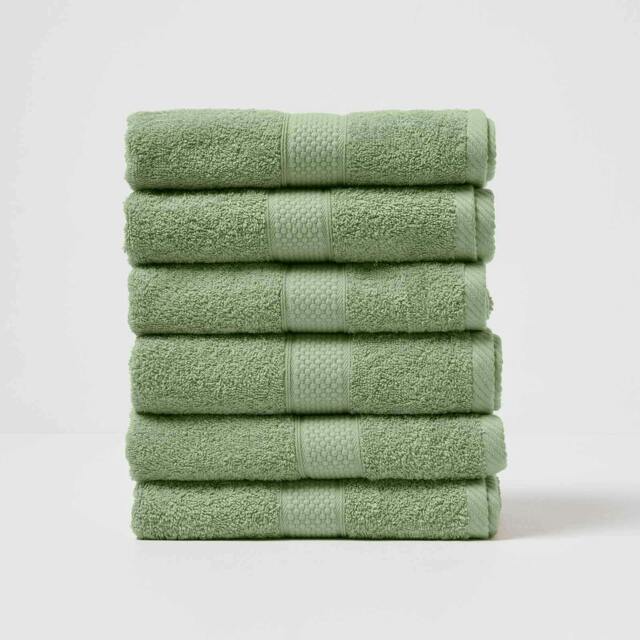 Homescapes Turkish Cotton Hand Towel Set of 6 - Sage Green Green Hand towel 6