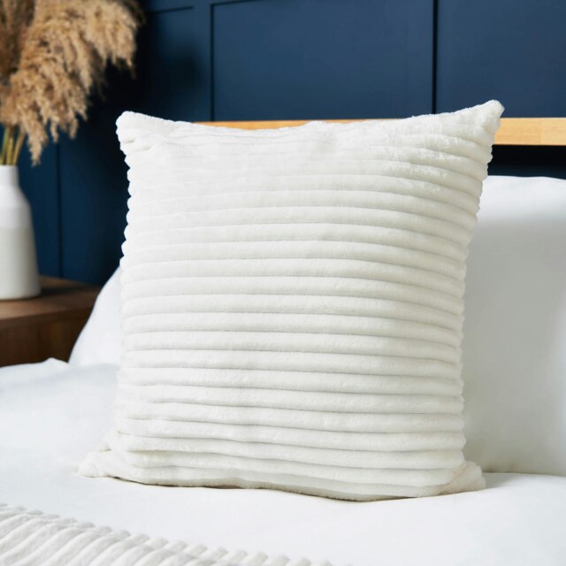 BHS Luxury Ribbon Velvet Cushion, Cream