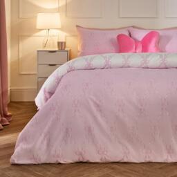 OHS Bow Lattice Bedding Set Microfibre Reversible Duvet Cover with Pillowcase Pink Pink/White Single