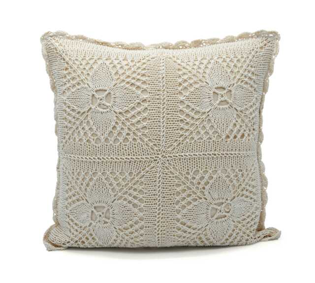 Floral Crochet Detail Cushion - 45cm x 45cm Cream Landon