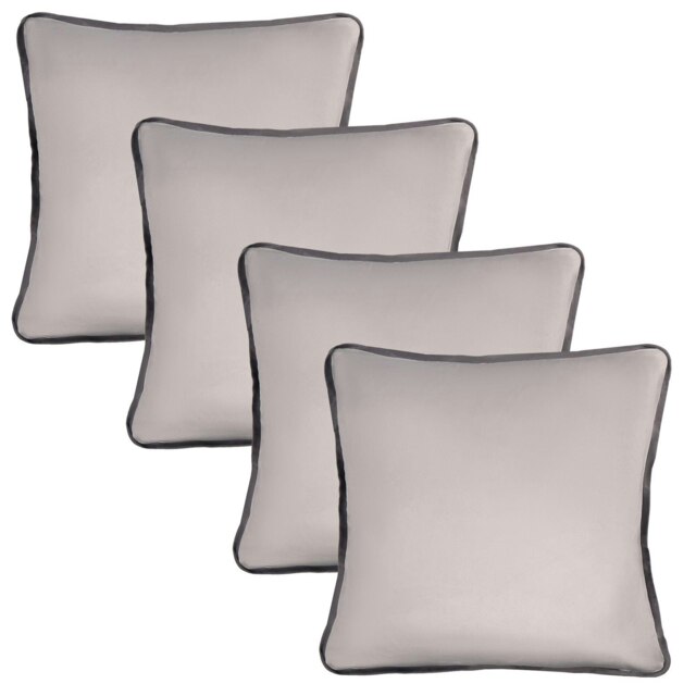OHS 4 x Matte Velvet Piped Edge Cushion Covers, 45x45cm - Grey Grey 45x45cm 4