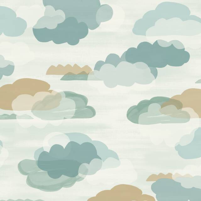 Grandeco Figari Fluffy Clouds Nursery Textured Wallpaper, Teal Green Green Green 5.32