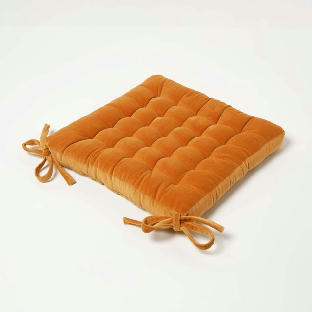 Homescapes Seat Pad Luxury Cotton Velvet Indoor Outdoor Garden Dining Cushion Orange 40 x 40 cm 1