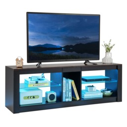 COSTWAY TV Stand LED Light for 65 Inch Modern Media Console Table Shelves