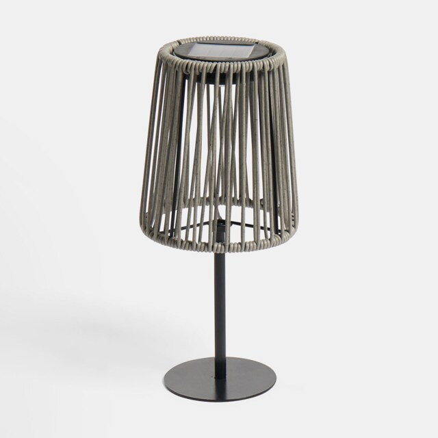 OHS Rattan Solar Table Lamp Cordless Outdoor Garden Light Auto Sensor Grey