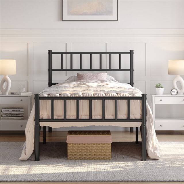 Yaheetech 3ft Single Metal Bed Frame with Slatted Headboard Black