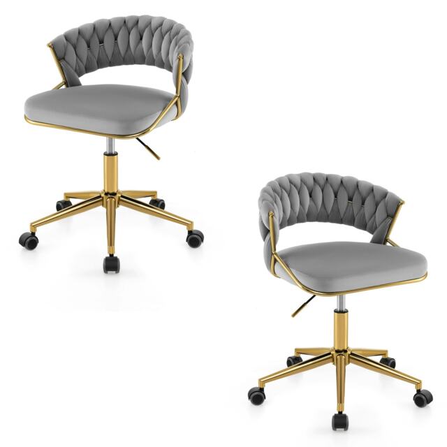 COSTWAY 2Pcs Swivel Home Office Desk Chair Adjustable Grey