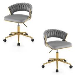 COSTWAY 2Pcs Swivel Home Office Desk Chair Adjustable Grey