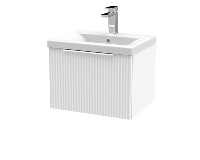 Balterley Fluted Wall Hung 1 Drawer Vanity Basin Unit with Ceramic Basin White Satin White