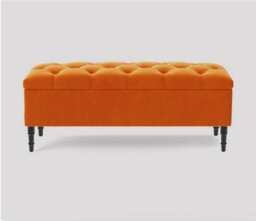 120cm Swiss Chesterfield Ottoman Storage Bench- Plush Velvet Shoe Bench - Burnt Orange Upholstery Footstool with Storage