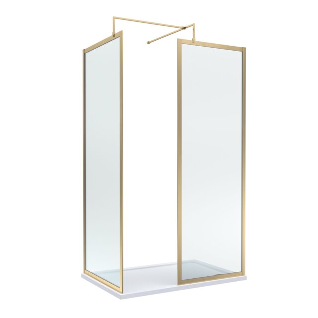 Balterley Framed Walk-In Wetroom Bundle with Tray and Waste, 1200x700mm, Brushed Brass