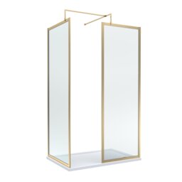 Balterley Framed Walk-In Wetroom Bundle with Tray and Waste, 1200x700mm, Brushed Brass