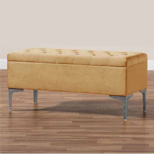 Modena Storage Ottoman Bench, Ottoman Footstool with Legs, 120cm Plush Velvet Upholstered End of Bed Bench, Mink