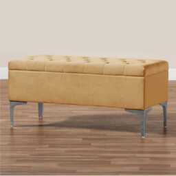 Modena Storage Ottoman Bench, Ottoman Footstool with Legs, 120cm Plush Velvet Upholstered End of Bed Bench, Mink