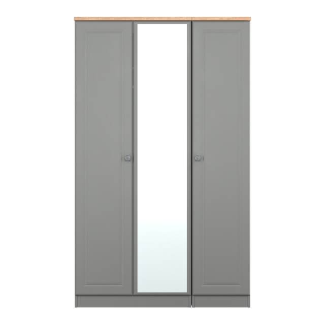 Surrey Triple Mirror Wardrobe in Dusk Grey & Bardolino Oak (Ready Assembled) Grey Dusk Grey & Bardolino Oak