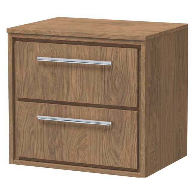 Balterley Longnor 2 Drawer Wall Hung Vanity Unit with Worktop, Antique Oak, 600mm