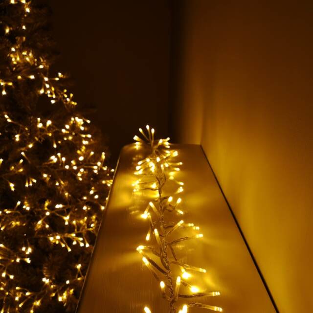 960 LED 12.4m Premier Cluster Indoor Outdoor Multi Function Mains Operated Christmas Lights with Timer on Clear Cable in Vintage Gold