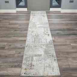 KUKOON Grey Gold Metallic Distressed Abstract Runner Rug 60cm x 240cm Grey