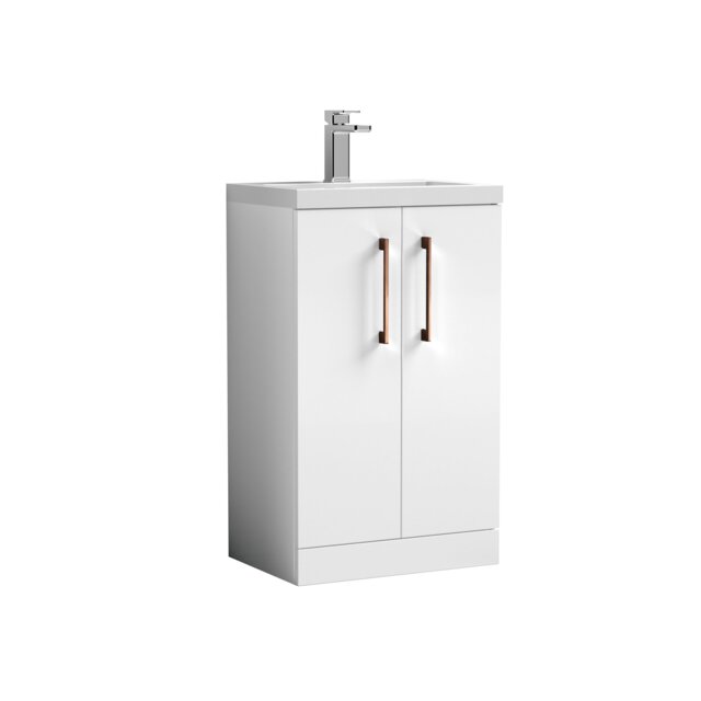 Balterley Level Compact Bathroom Cloakroom Vanity Basin Unit with Ceramic Basin, Handles White Gloss White 840 x 510 x 360mm