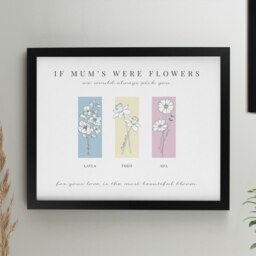 Personalised Birth Flower Family of 3 Black Framed Print Black One Size