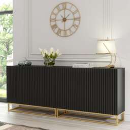 Sideboard Cabinet TV Unit Storage Cabinet Modular Black Fluted Doors Gold Legs 200cm