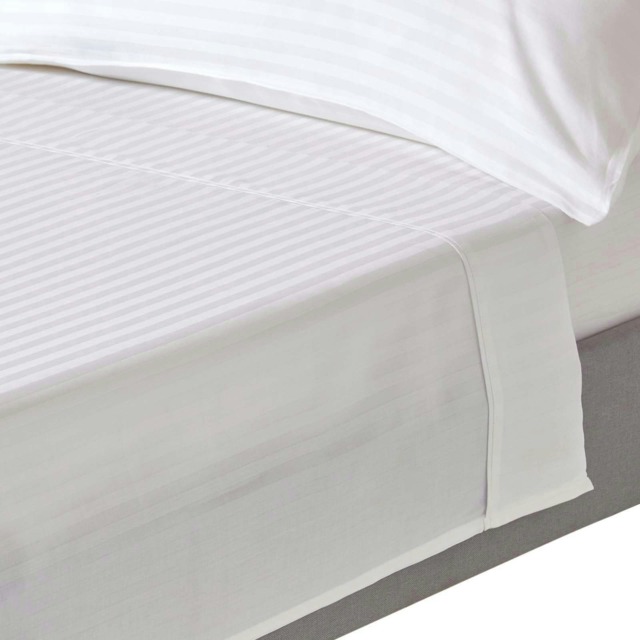 Homescapes White Egyptian Cotton Satin Stripe Flat Sheet 330 TC, Single White Single