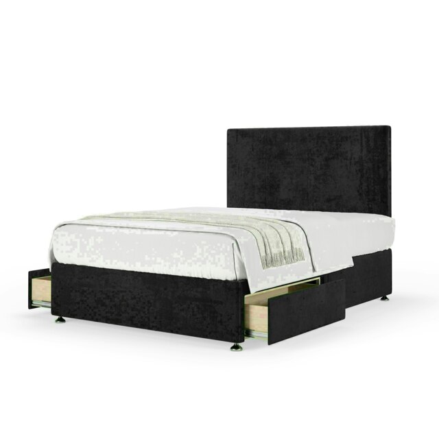 Black Naples Velvet 2 Drawer Divan Base and Valencia Headboard King Size
